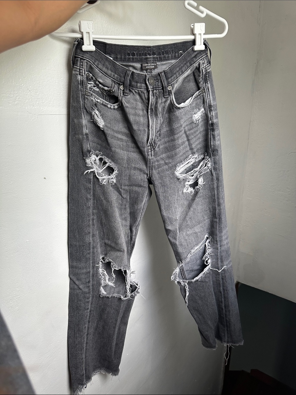 American Eagle Outfitters Distressed Gray Straight-Leg Jeans
